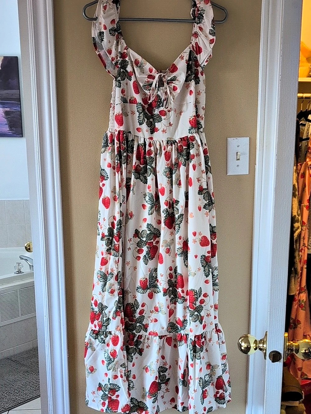 Strawberry Midi Dress Floral Maxi Dress Cream & Red
